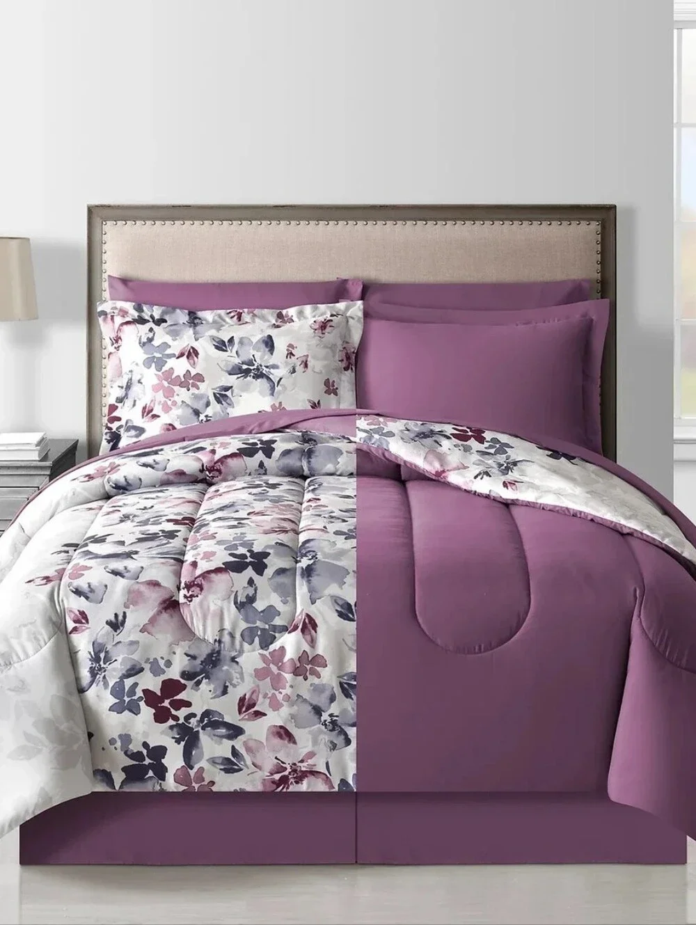 Fairfield Square Collection Monica 8pc Reversible  King Comforter Set Purple
